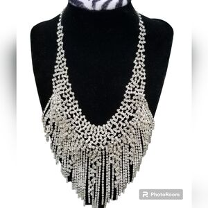 NWOT FACETED GLASS CRYSTAL FRINGE STATEMENT NECKLACE
